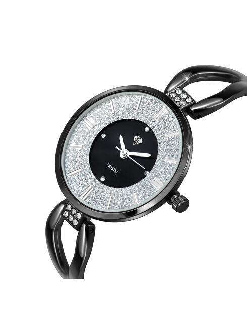 Orologio nero decorato con cristalli neri scintillanti