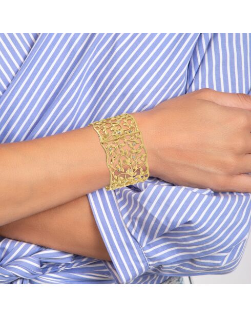 Edelstahlarmband, verziert mit funkelnden Goldkristallen