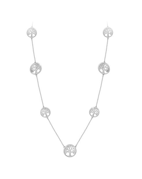 Levensboom halsketting versierd met glinsterende zilveren kristallen