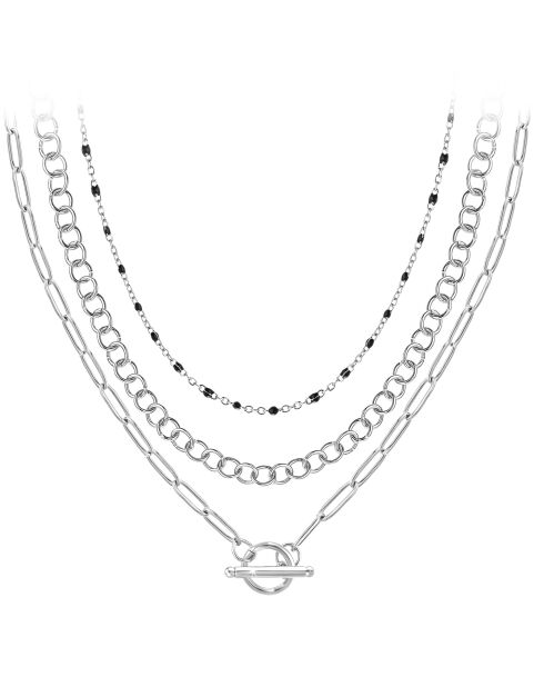 Lot de 3 colliers en acier inoxydable argenté