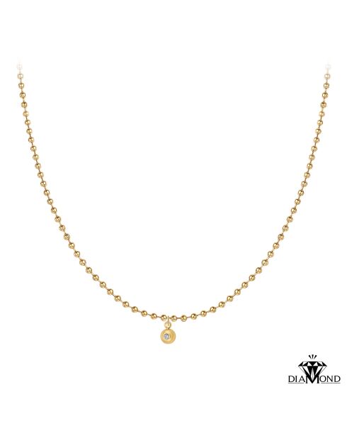 Catena a maglie sferiche decorata con un vero diamante in oro bianco
