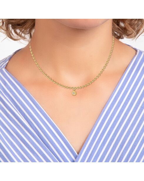 Catena a maglie sferiche decorata con un vero diamante in oro bianco
