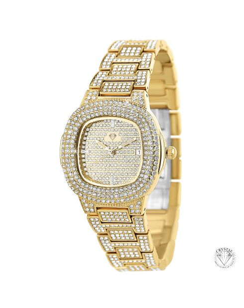 Montre ornée de Cristaux scintillants dorée