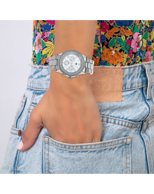 Montre ornée de cristaux Swarovski argentée