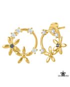 Boucles d'oreilles fleurs ornées d'un véritable diamant noir dorées
