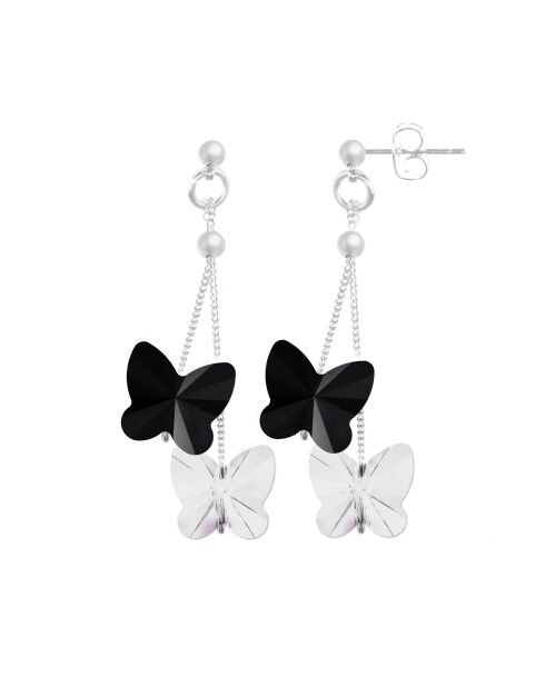 Boucles d'oreilles papillons argenté/noir