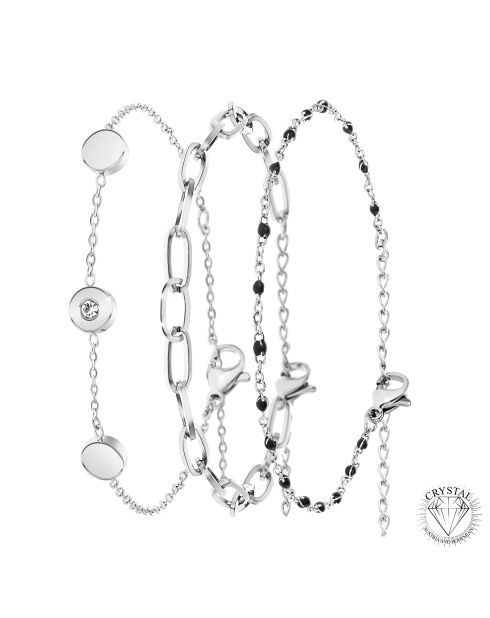 Set van 3 zilveren B2412 roestvrijstalen armbanden