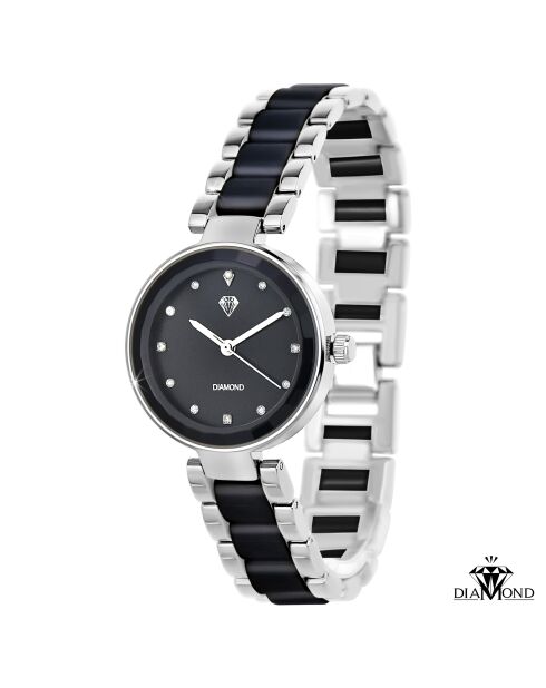 Montre élégante ornée d'un véritable diamant noire