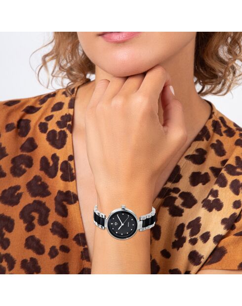 Montre élégante ornée d'un véritable diamant noire