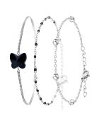 Set mit 3 silbernen und schwarzen Edelstahlarmbändern