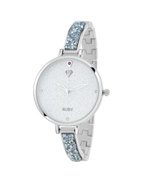 Nola horloge versierd met een robijn en fonkelende zilveren kristallen