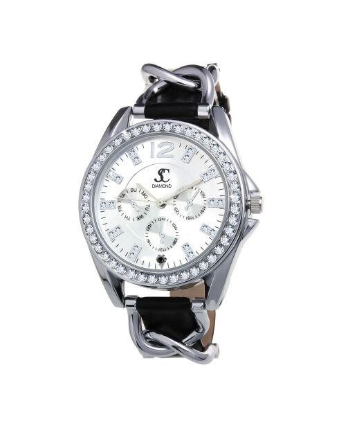 Elegante orologio decorato con 44 cristalli scintillanti e un vero diamante nero