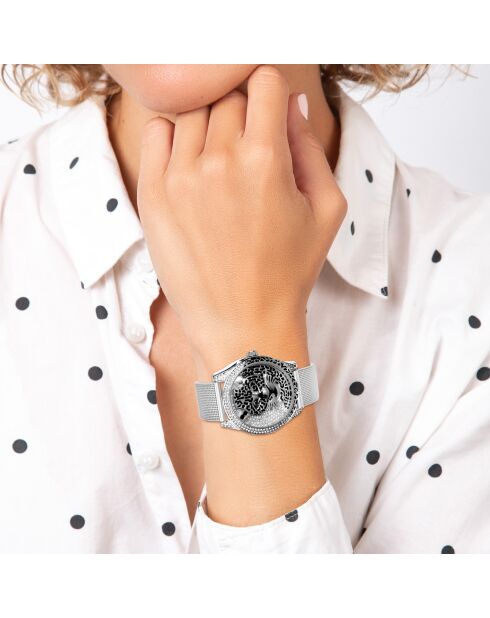 Montre ornée de Cristaux scintillants argentée