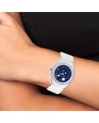 Montre étoiles à mouvement tournant ornée de Cristaux scintillants blanche