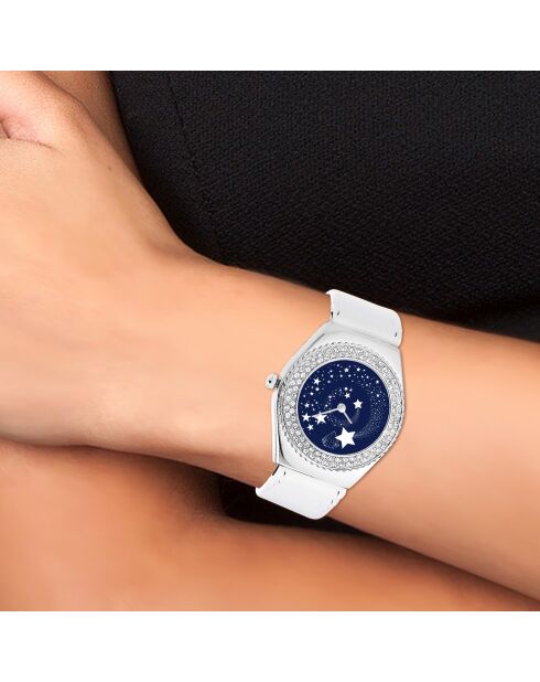 Montre étoiles à mouvement tournant ornée de Cristaux scintillants blanche
