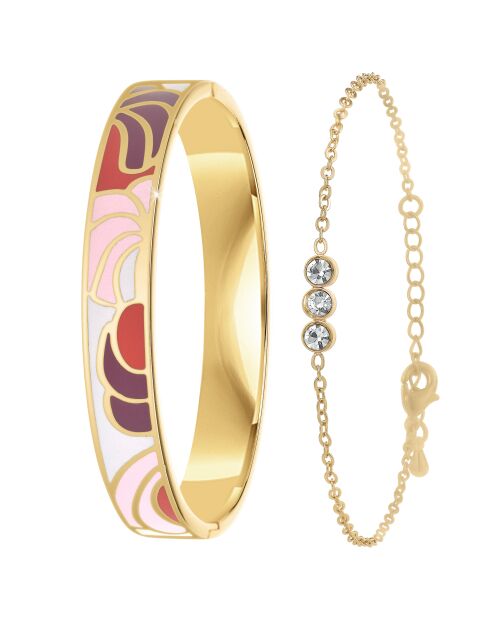 Set van 2 B3077 goud/veelkleurige roestvrijstalen armbanden