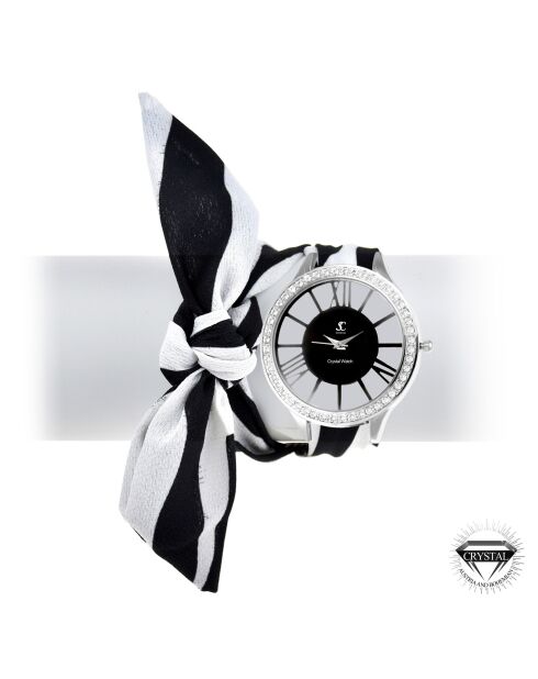 Montre foulard ornée de 48 Cristaux scintillants noir/Blanc