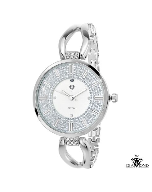 Emilie Uhr, verziert mit einem echten schwarzen Diamanten und 15 silbernen funkelnden Kristallen