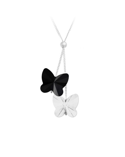 Collier papillons orné de cristaux Swarovski argenté/noir