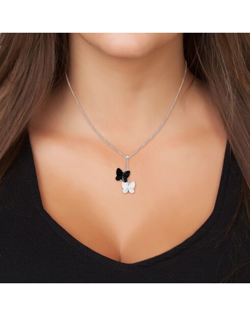 Collier papillons orné de cristaux Swarovski argenté/noir