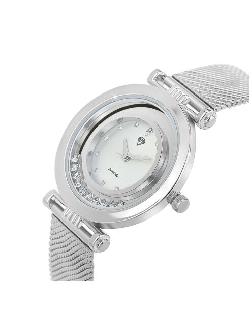 Elegante orologio decorato con un vero diamante in argento