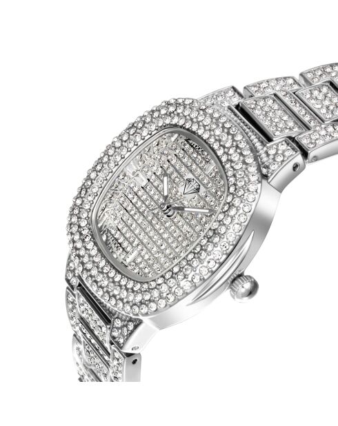 Montre ornée de Cristaux scintillants argentée