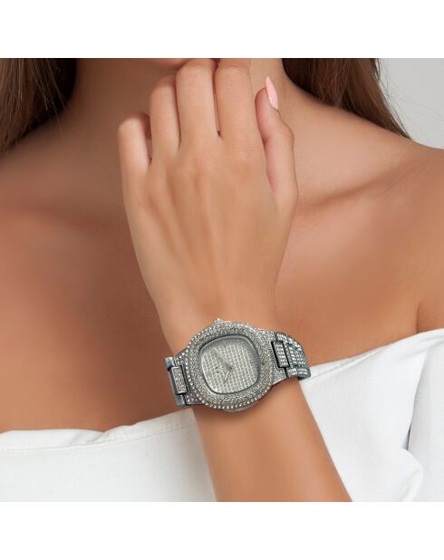 Montre ornée de Cristaux scintillants argentée