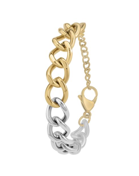 Zweifarbiges Edelstahlarmband, verziert mit funkelnden Silberkristallen