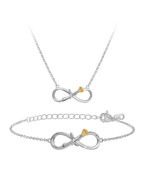 Parure infini rose argentée