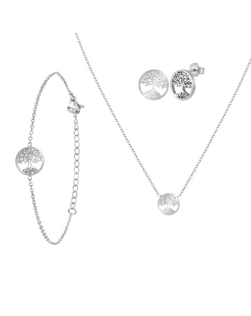 Parure arbre de vie en acier inoxydable argentée