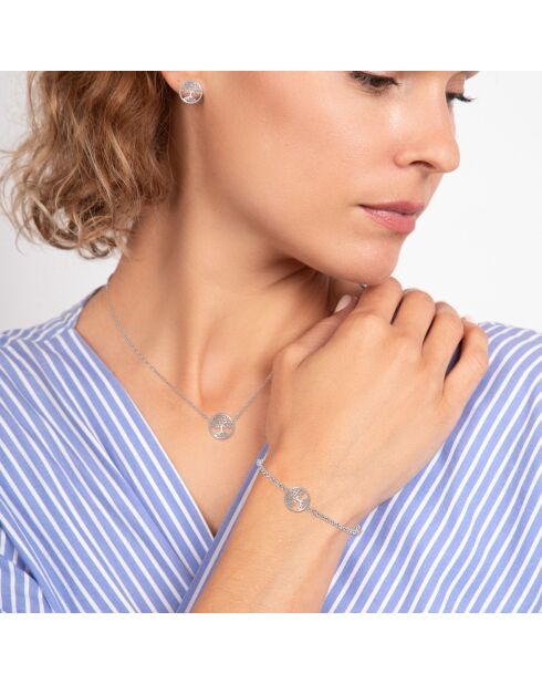 Parure arbre de vie en acier inoxydable argentée