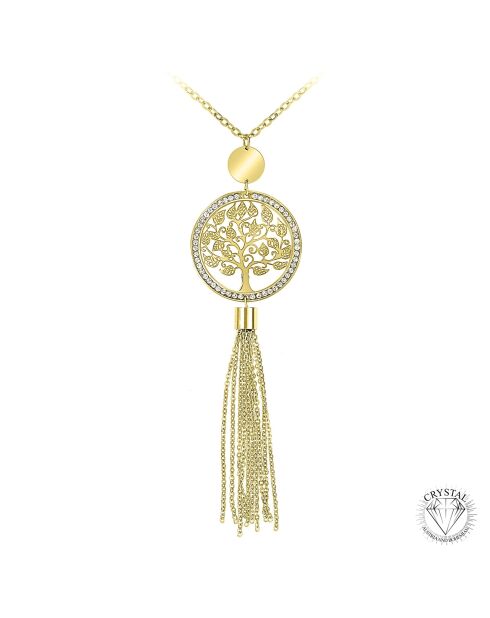 Sautoir arbre de vie orné de Cristaux scintillants doré