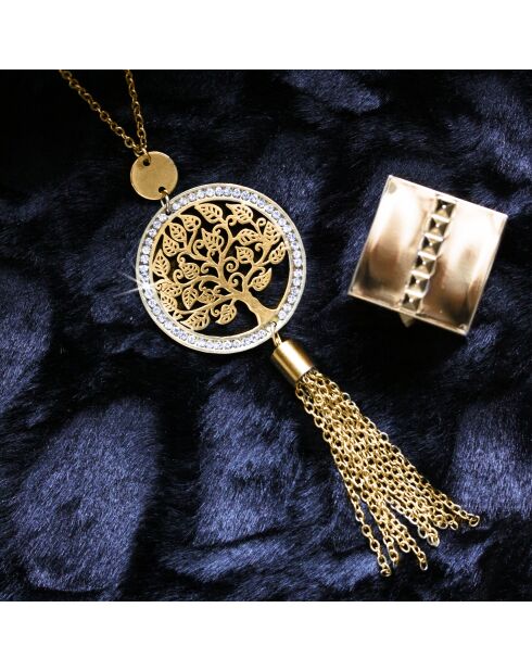 Sautoir arbre de vie orné de Cristaux scintillants doré