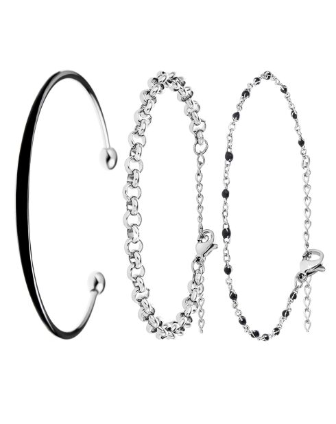 Set van 3 zwarte roestvrijstalen armbanden