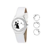 Orologio a forma di gatto con movimento rotante decorato con cristalli bianchi scintillanti