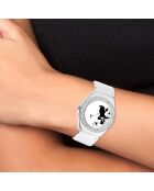 Orologio a forma di gatto con movimento rotante decorato con cristalli bianchi scintillanti