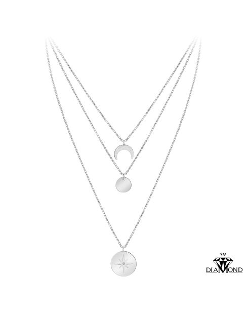 Mehrreihige Halskette, verziert mit einem echten silbernen weißen Diamanten