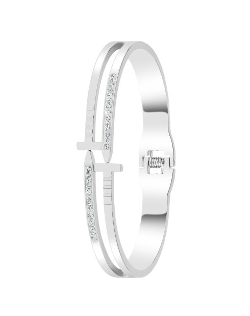 Bracciale in acciaio inossidabile decorato con scintillanti cristalli argentati