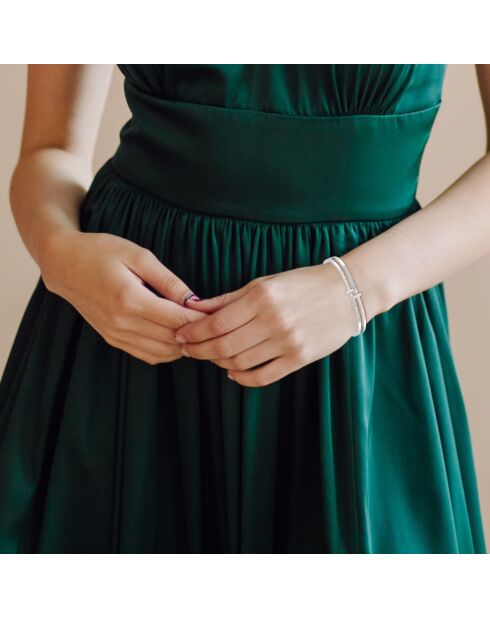 Bracciale in acciaio inossidabile decorato con scintillanti cristalli argentati