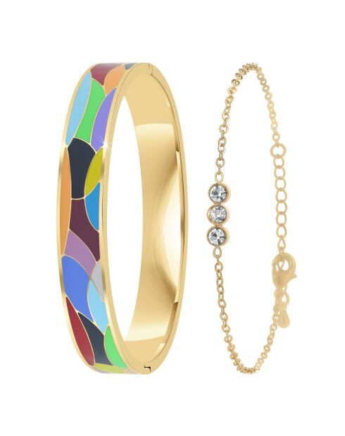 Set van 2 roestvrijstalen armbanden BS4274 goud/veelkleurig