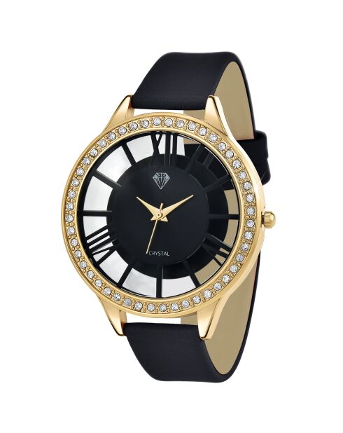Orologio elegante decorato con scintillanti cristalli dorati/neri
