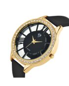 Orologio elegante decorato con scintillanti cristalli dorati/neri