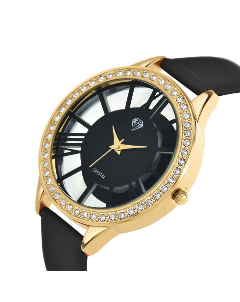 Orologio elegante decorato con scintillanti cristalli dorati/neri