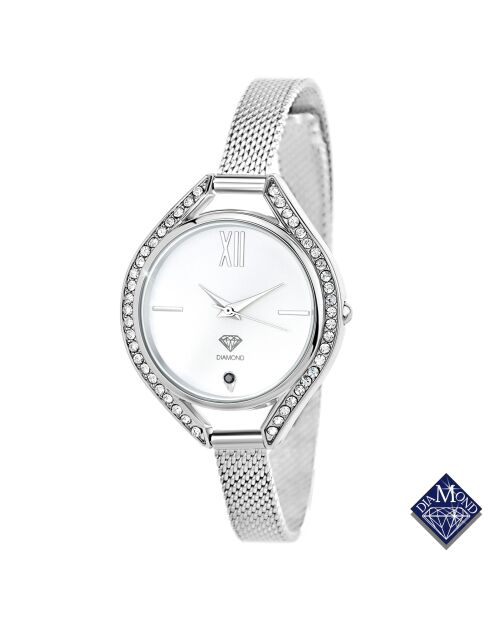 Lana-Uhr, verziert mit einem echten schwarzen Diamanten und 46 funkelnden Silberkristallen