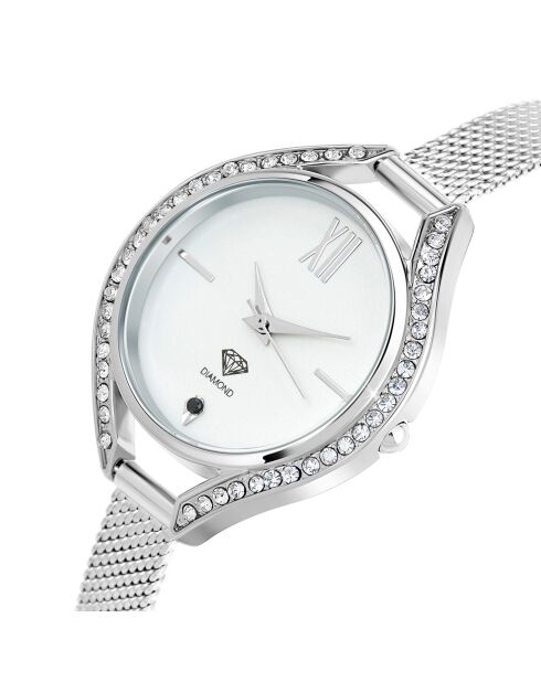 Lana-Uhr, verziert mit einem echten schwarzen Diamanten und 46 funkelnden Silberkristallen