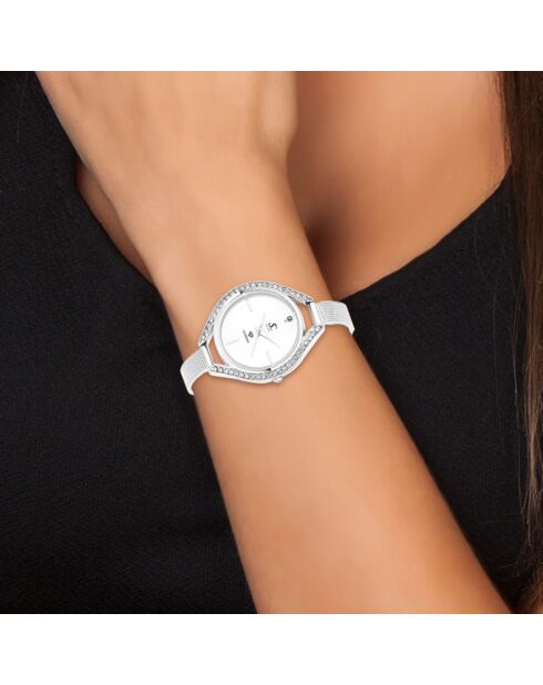 Lana-Uhr, verziert mit einem echten schwarzen Diamanten und 46 funkelnden Silberkristallen