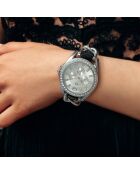 Elegante Uhr mit funkelnden Kristallen und schwarzem Edelstahlarmband