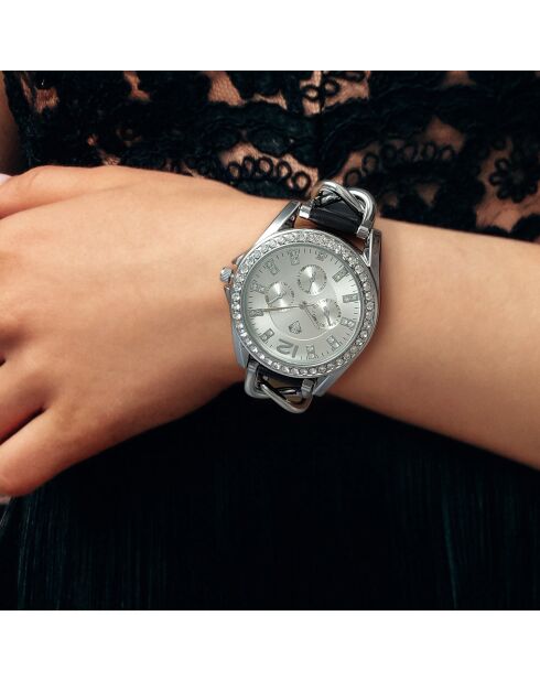 Elegante Uhr mit funkelnden Kristallen und schwarzem Edelstahlarmband