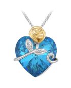 Collier cœur et rose orné de Cristaux Scintillants bleu
