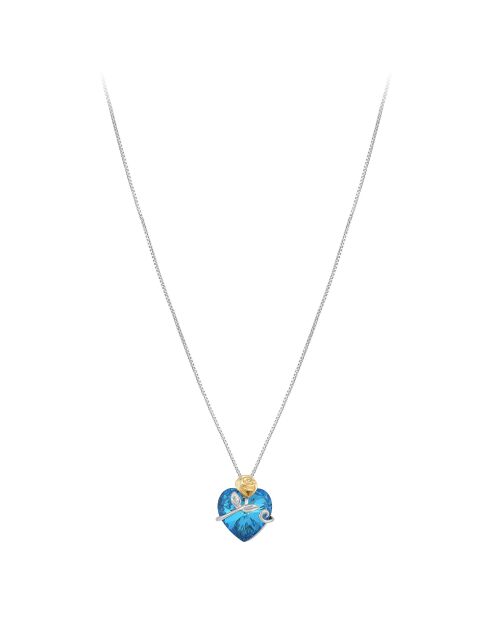 Collier cœur et rose orné de Cristaux Scintillants bleu